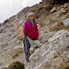 Nepali Sherpa girl collecting yak dung in Khumbu Valley