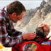 Russians trimming beards at Everest basecamp