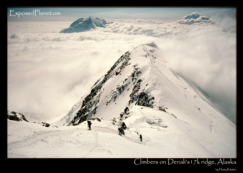Climbers on 17k ridge, Denali, Alaska
