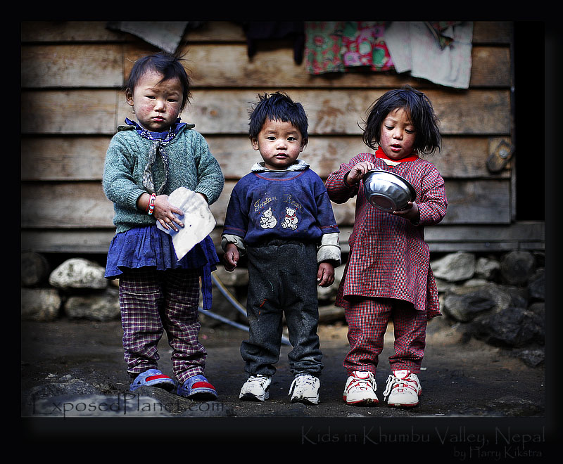 Three Nepali kids in the Khumbu Valley