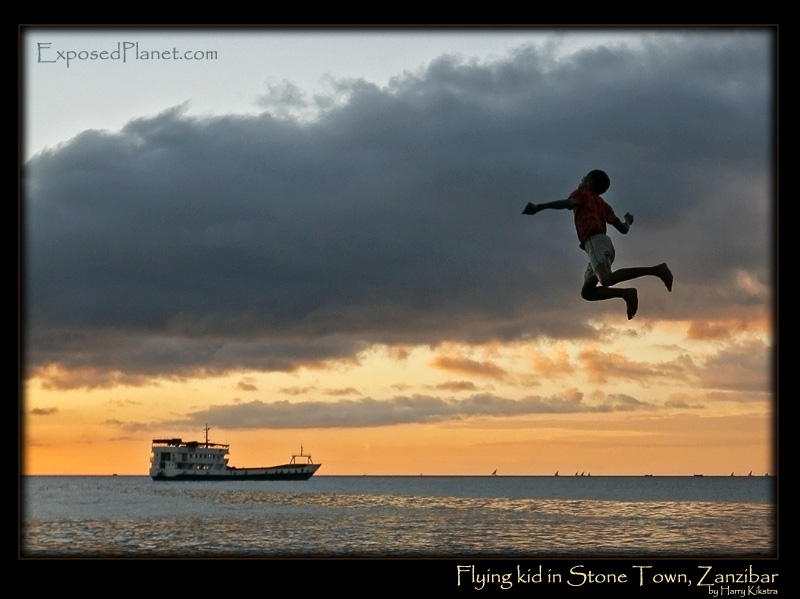 Flying kid in Stone Town, Zanzibar