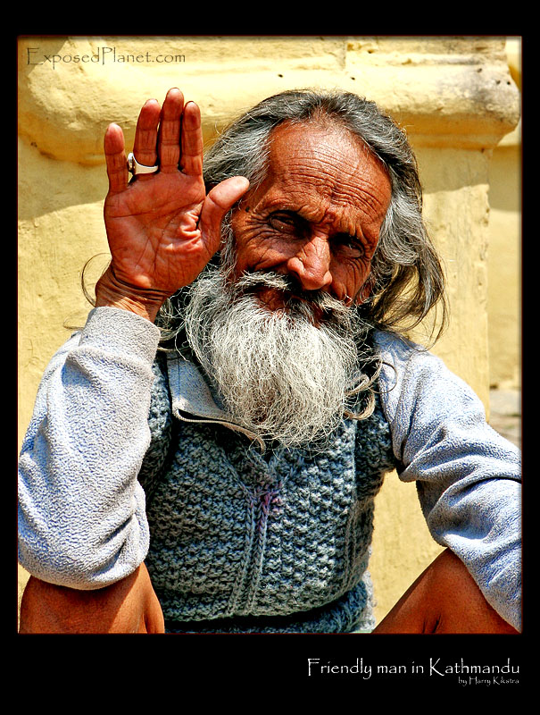 Friendly man waving in Kathmandu, Nepal