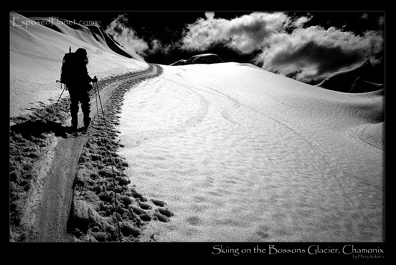 Skiing on the Bosson glacier, Chamonix Mont Blanc