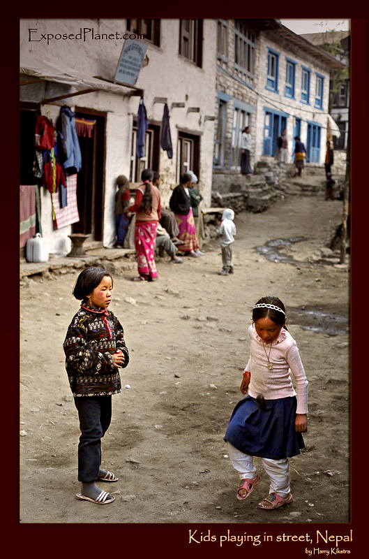 Kids playing on street in Phakding, Nepal
