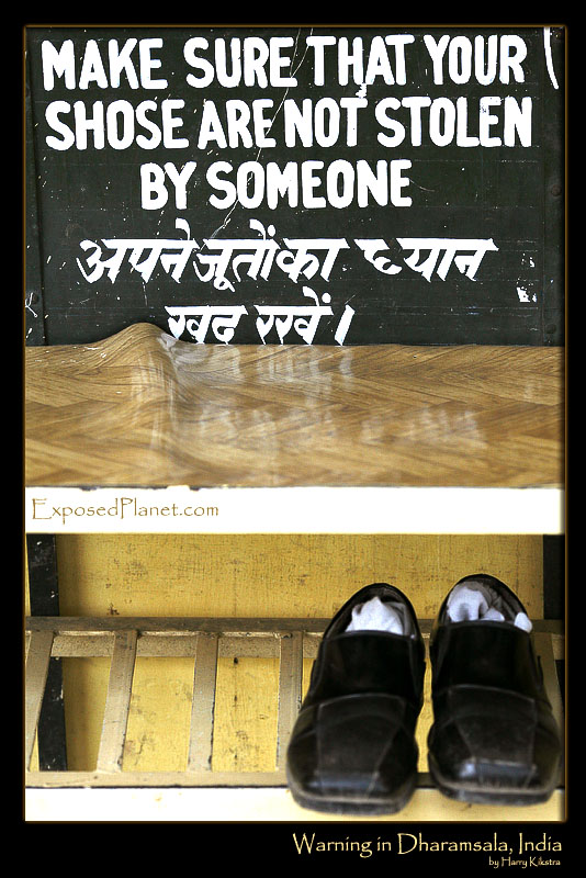 Stolen Shoes sign at Dharamsala, India