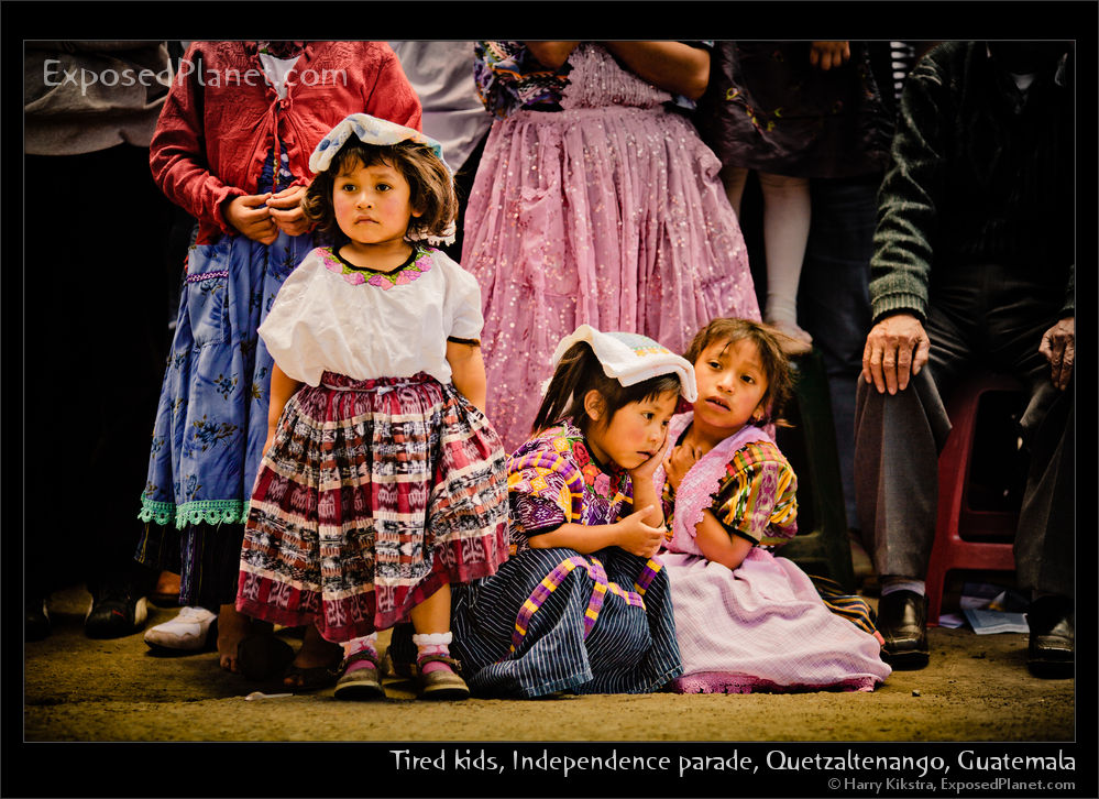 tired kids at Guatemala’s independence parade
