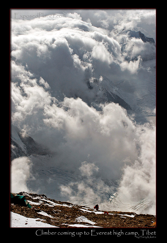 Climber coming up to Camp 3 on Everest, Tibet