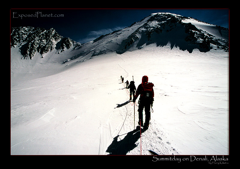 Row of climbers going for Denali’s summit, Alaska