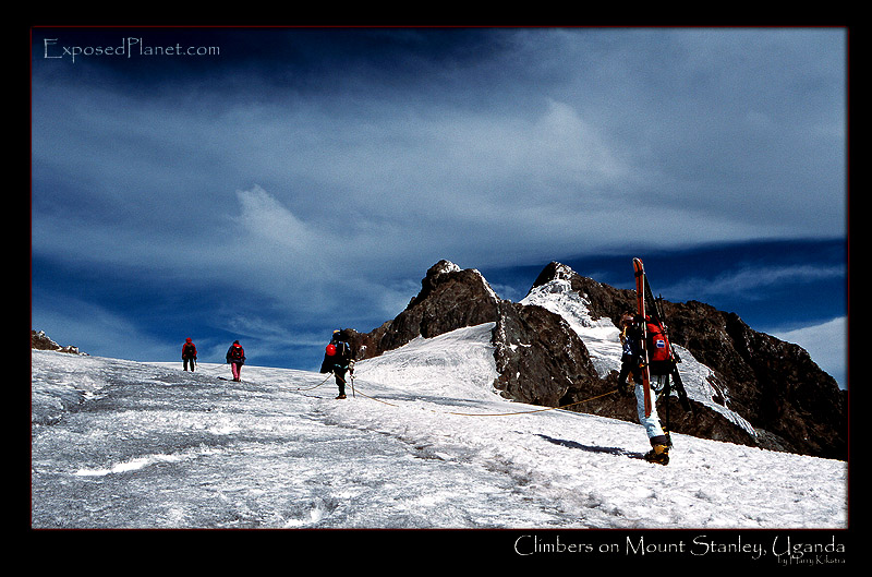 Climbers on Mount Stanley glacier, Rwenzori mountains, Uganda