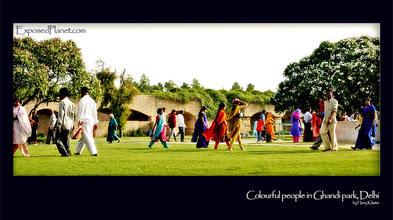 Colourful people in Ghandi memorial park, New Delhi, India