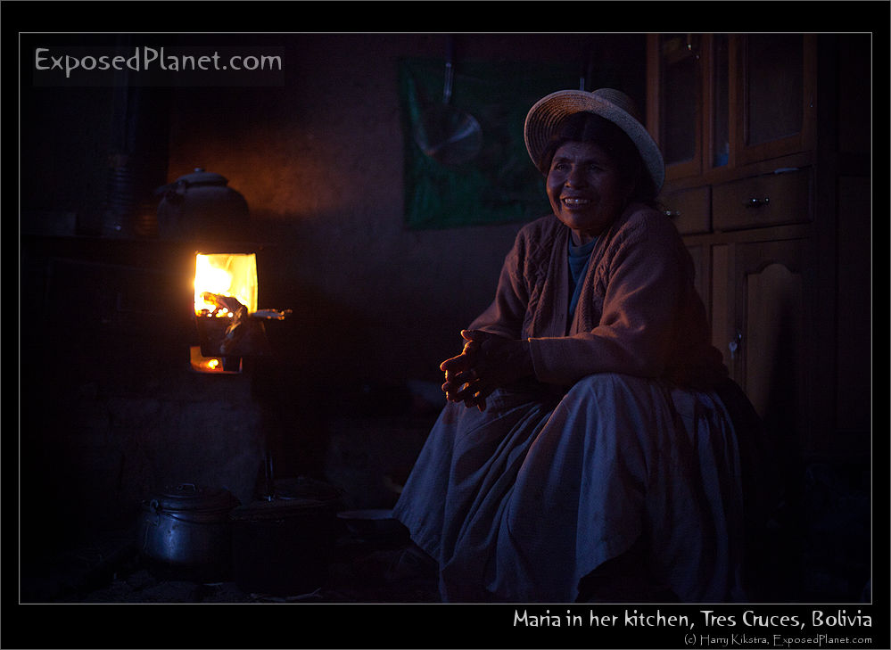 Maria in her kitchen, Tres Cruces, Bolivia
