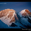 Twin summits of Huascaran from the east at dawn, Peru